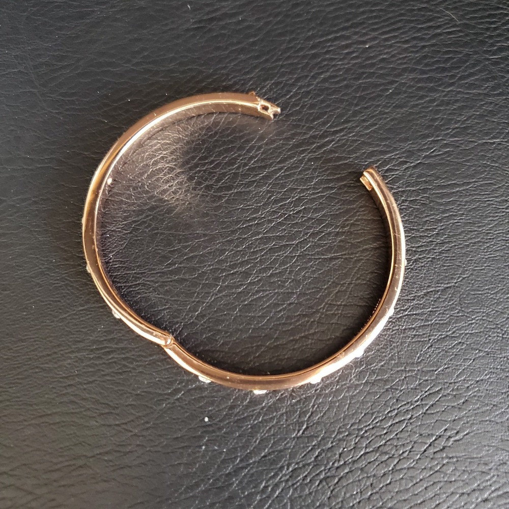 Kate Spade Set In Stone Hinged Bangle Rose Gold Plate with Clear Crystals Signed - Picture 2 of 9
